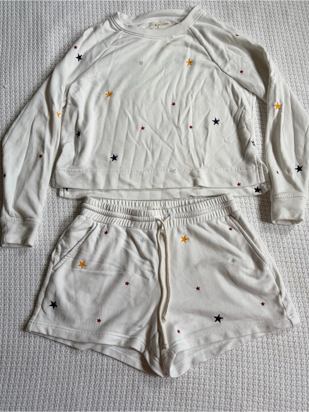 Lou Grey x Loft White Star Embroidered Pajama Lounge Matching Set Womens Small